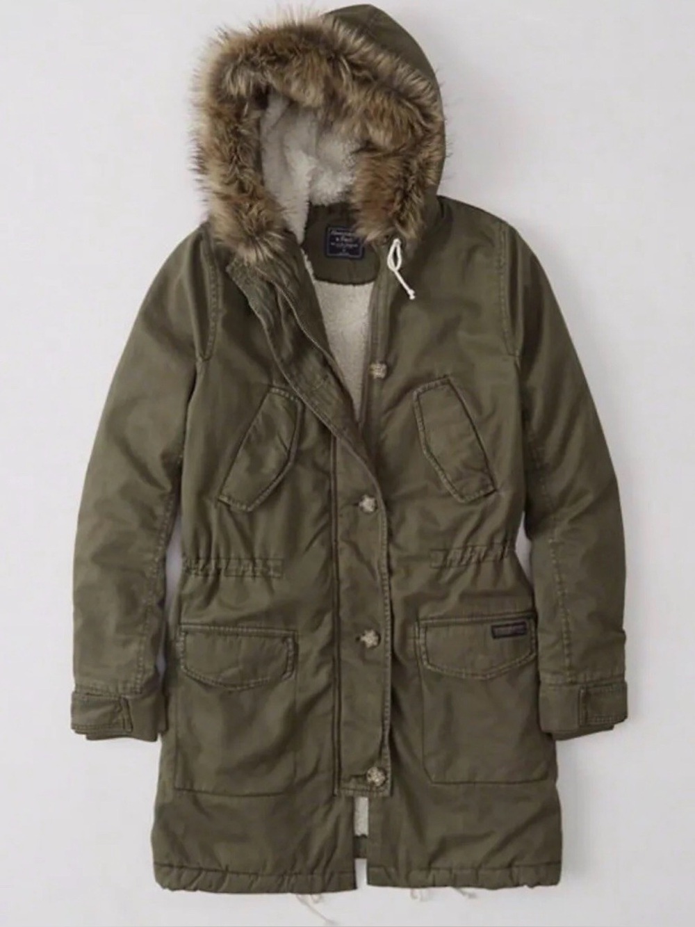 Abercrombie & Fitch Women’s Sherpa-Lined Military Parka Jacket Fur Hood size S